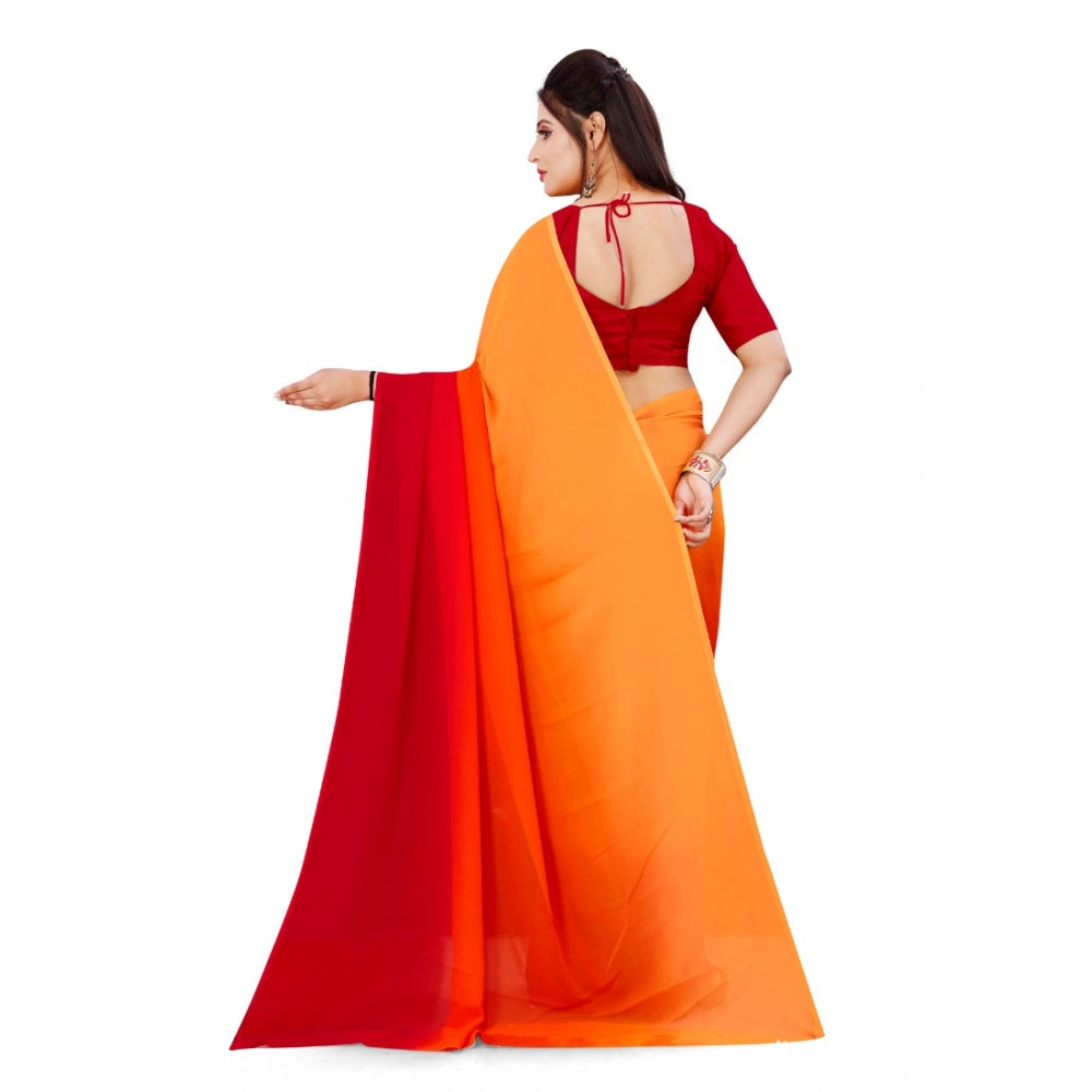 Women's Georgette Printed Saree With Unstitched Blouse (Orange, 5-6 Mtrs)