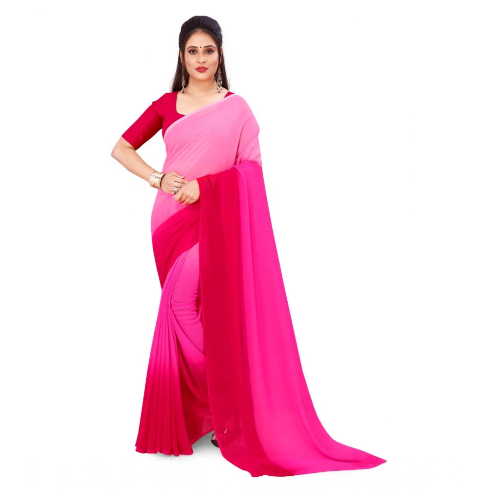 Women's Georgette Printed Saree With Unstitched Blouse (Pink, 5-6 Mtrs)