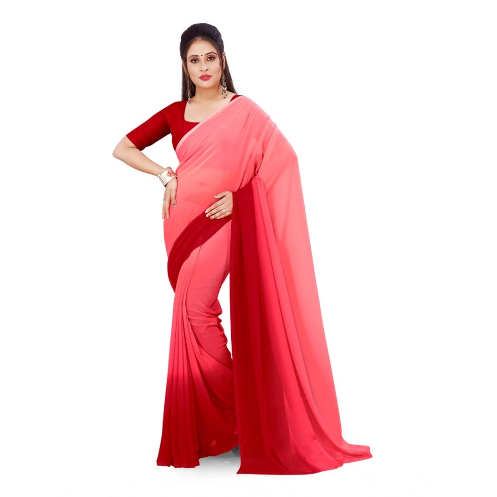 Women's Georgette Printed Saree With Unstitched Blouse (Pink, 5-6 Mtrs)