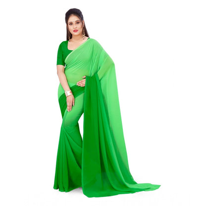 Women's Georgette Printed Saree With Unstitched Blouse (Green, 5-6 Mtrs)