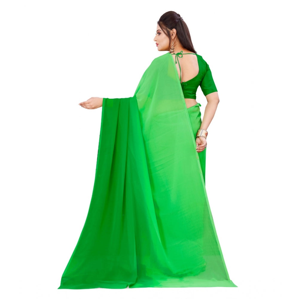 Women's Georgette Printed Saree With Unstitched Blouse (Green, 5-6 Mtrs)