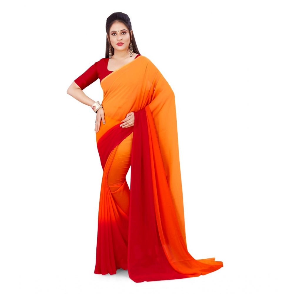 Women's Georgette Printed Saree With Unstitched Blouse (Orange, 5-6 Mtrs)