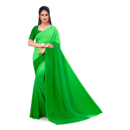 Women's Georgette Printed Saree With Unstitched Blouse (Green, 5-6 Mtrs)