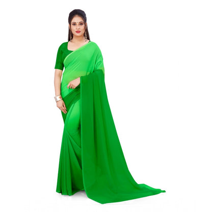 Women's Georgette Printed Saree With Unstitched Blouse (Green, 5-6 Mtrs)