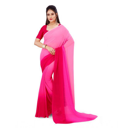 Women's Georgette Printed Saree With Unstitched Blouse (Pink, 5-6 Mtrs)