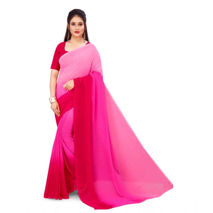 Women's Georgette Printed Saree With Unstitched Blouse (Pink, 5-6 Mtrs)