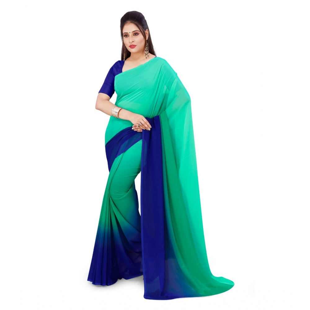 Women's Georgette Printed Saree With Unstitched Blouse (Turquoise Green, 5-6 Mtrs)