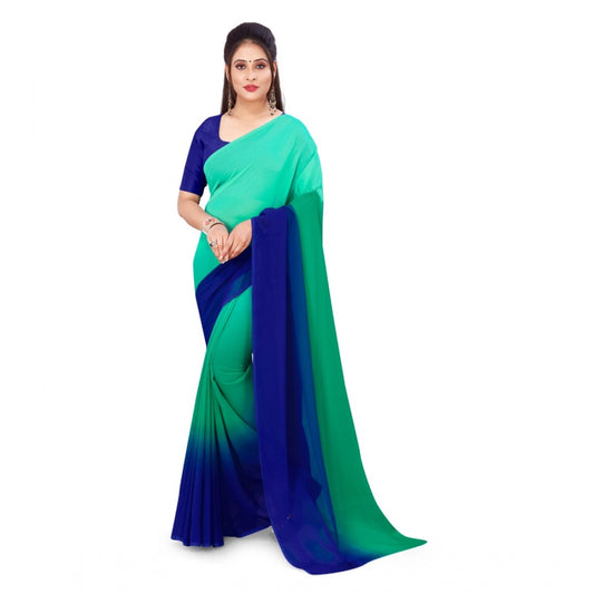 Women's Georgette Printed Saree With Unstitched Blouse (Turquoise Green, 5-6 Mtrs)