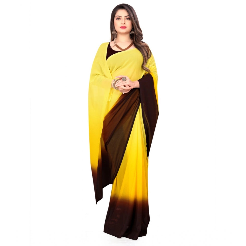 Women's Georgette Printed Saree With Unstitched Blouse (Yellow, 5-6 Mtrs)