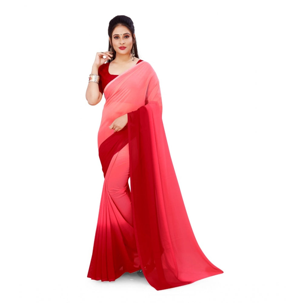 Women's Georgette Printed Saree With Unstitched Blouse (Pink, 5-6 Mtrs)