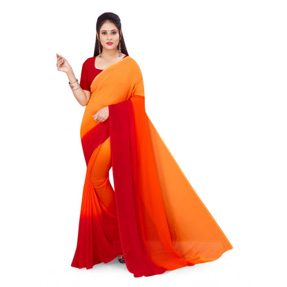 Women's Georgette Printed Saree With Unstitched Blouse (Orange, 5-6 Mtrs)