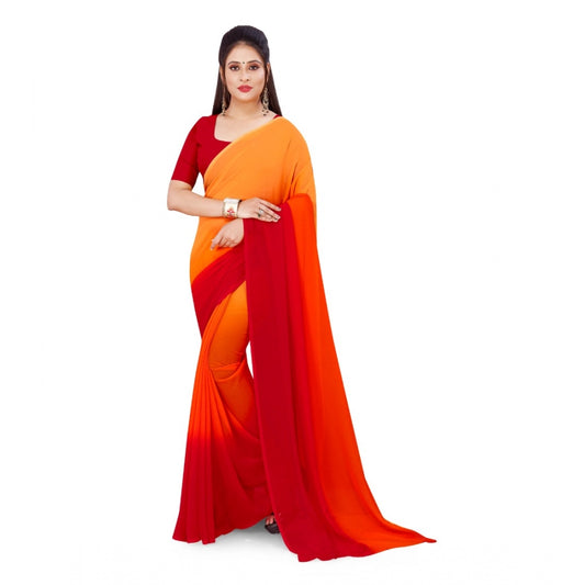 Women's Georgette Printed Saree With Unstitched Blouse (Orange, 5-6 Mtrs)