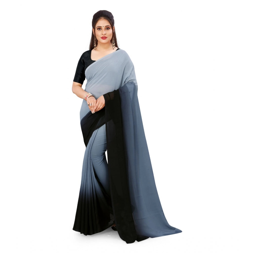 Women's Georgette Printed Saree With Unstitched Blouse (Grey, 5-6 Mtrs)