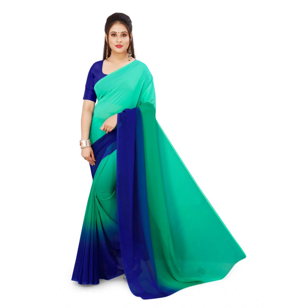 Women's Georgette Printed Saree With Unstitched Blouse (Turquoise Green, 5-6 Mtrs)