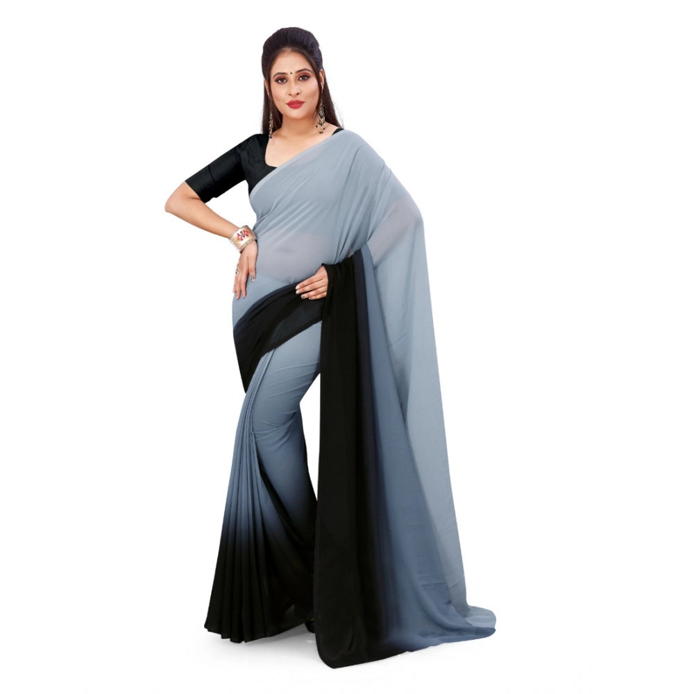 Women's Georgette Printed Saree With Unstitched Blouse (Grey, 5-6 Mtrs)