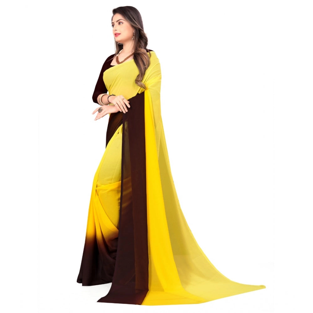 Women's Georgette Printed Saree With Unstitched Blouse (Yellow, 5-6 Mtrs)