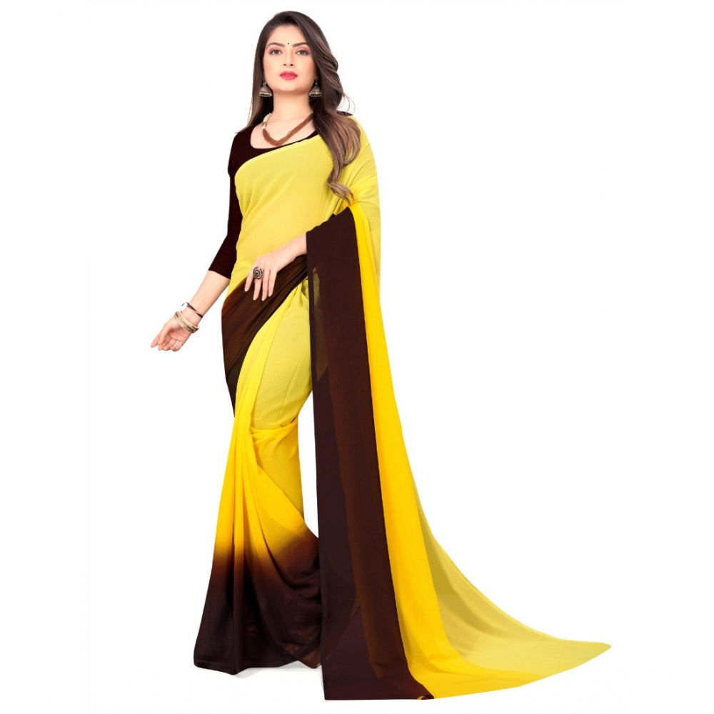 Women's Georgette Printed Saree With Unstitched Blouse (Yellow, 5-6 Mtrs)