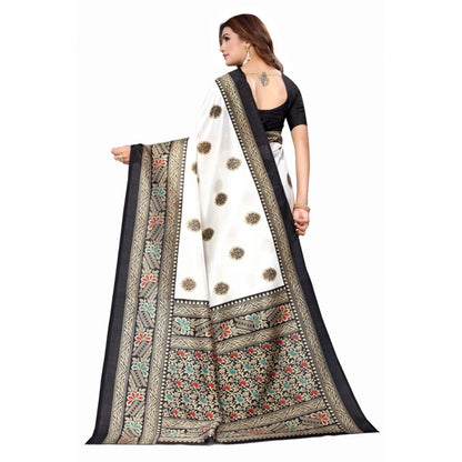 Women's Art Silk Printed Saree With Unstitched Blouse (Black, 5-6 Mtrs)