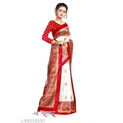 Women's Art Silk Printed Saree With Unstitched Blouse (Red, 5-6 Mtrs)