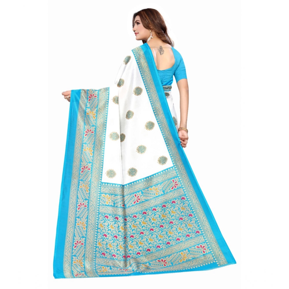 Women's Art Silk Printed Saree With Unstitched Blouse (Blue, 5-6 Mtrs)