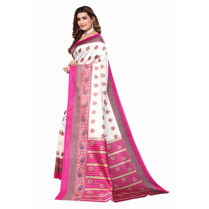 Women's Art Silk Printed Saree With Unstitched Blouse (Pink, 5-6 Mtrs)