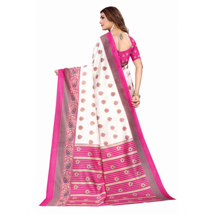 Women's Art Silk Printed Saree With Unstitched Blouse (Pink, 5-6 Mtrs)