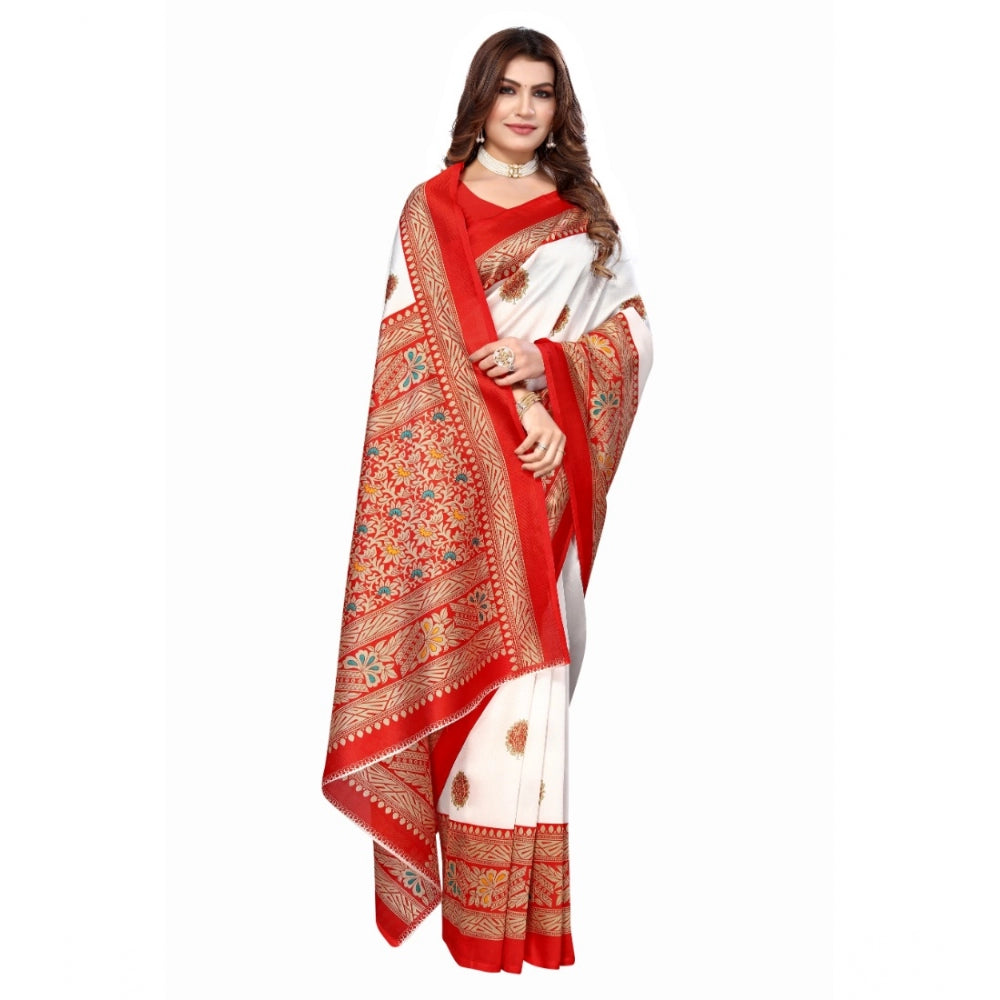 Women's Art Silk Printed Saree With Unstitched Blouse (Red, 5-6 Mtrs)