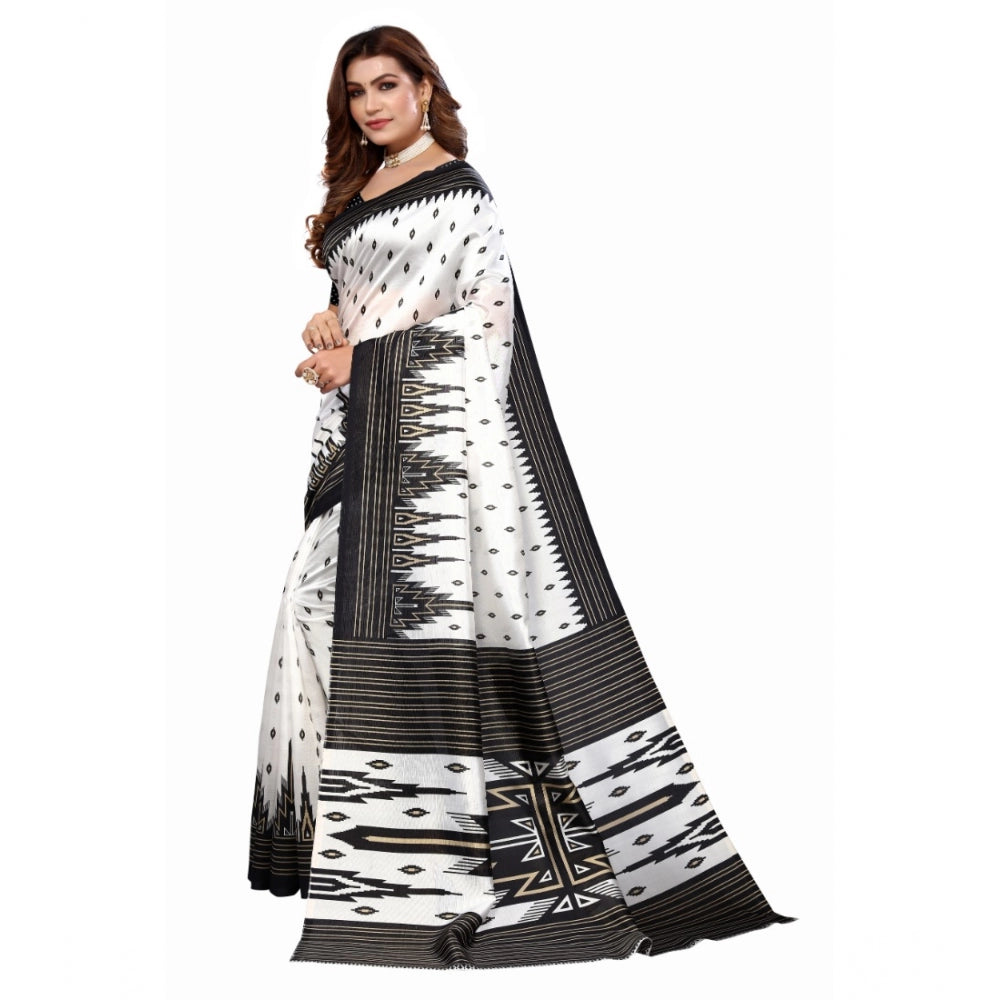 Women's Art Silk Printed Saree With Unstitched Blouse (Black, 5-6 Mtrs)