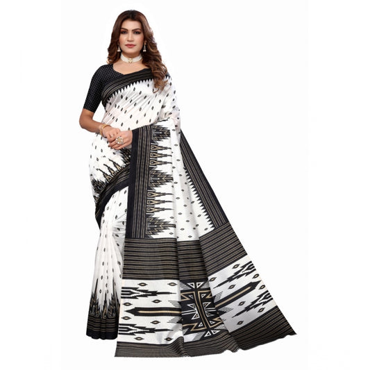 Women's Art Silk Printed Saree With Unstitched Blouse (Black, 5-6 Mtrs)