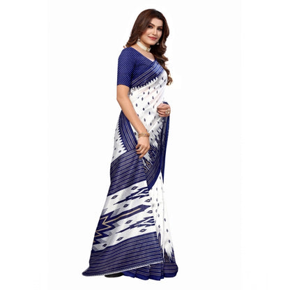 Women's Art Silk Printed Saree With Unstitched Blouse (Navy Blue, 5-6 Mtrs)