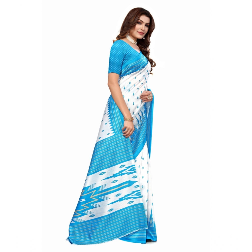 Women's Art Silk Printed Saree With Unstitched Blouse (Blue, 5-6 Mtrs)