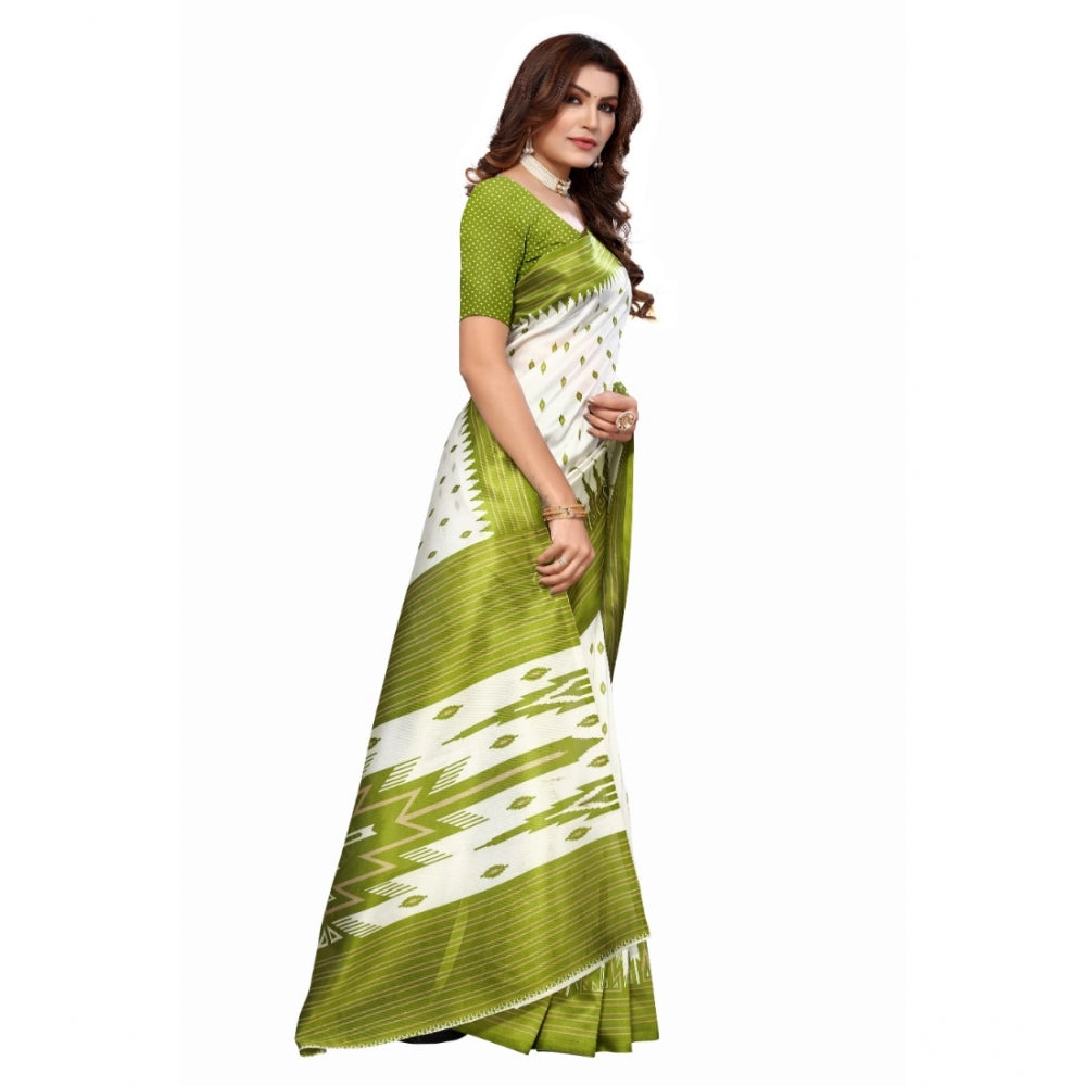 Women's Art Silk Printed Saree With Unstitched Blouse (Green, 5-6 Mtrs)