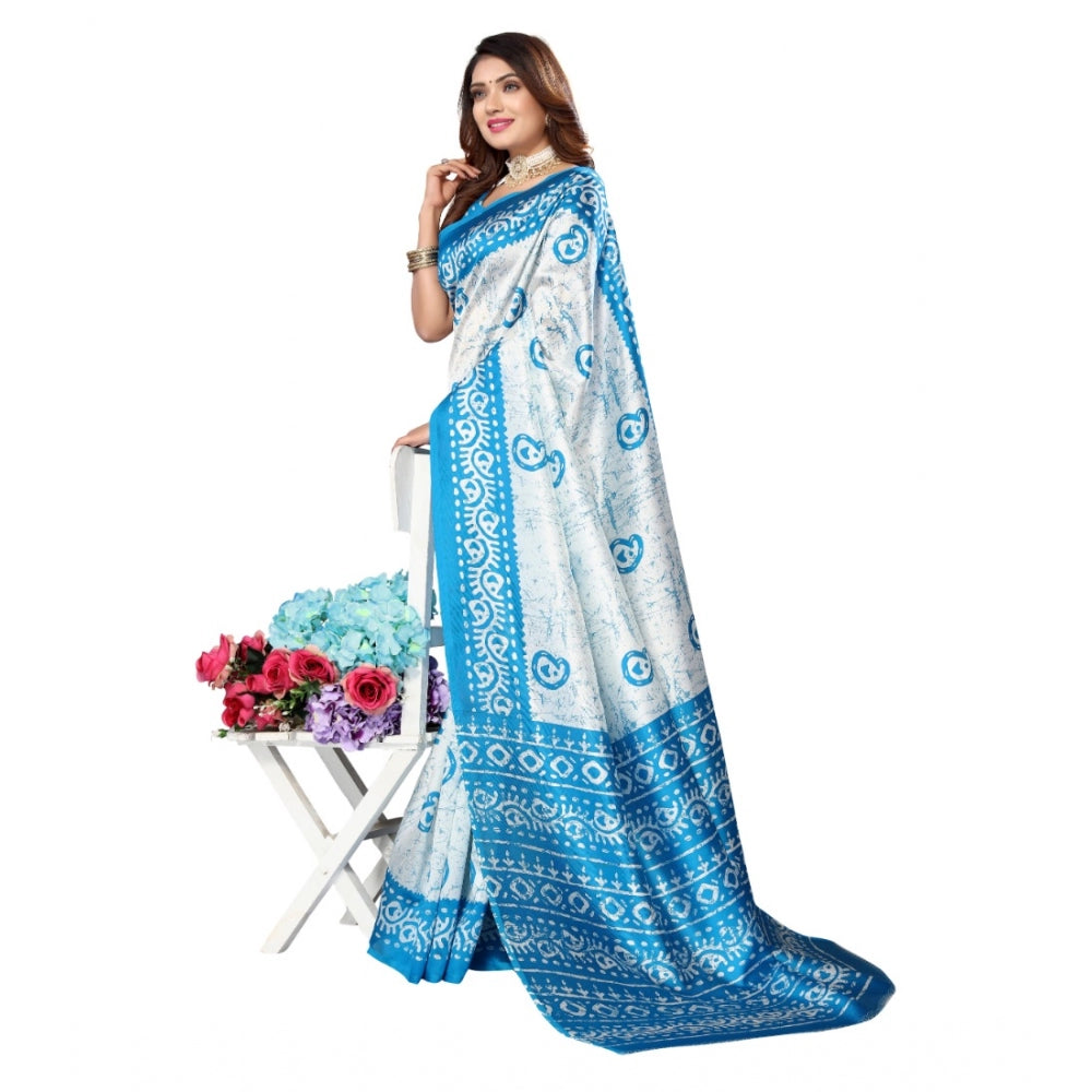 Women's Art Silk Printed Saree With Unstitched Blouse (Blue, 5-6 Mtrs)