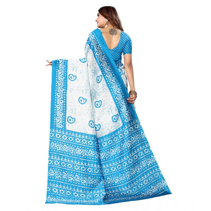 Women's Art Silk Printed Saree With Unstitched Blouse (Blue, 5-6 Mtrs)