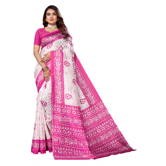 Women's Art Silk Printed Saree With Unstitched Blouse (Pink, 5-6 Mtrs)