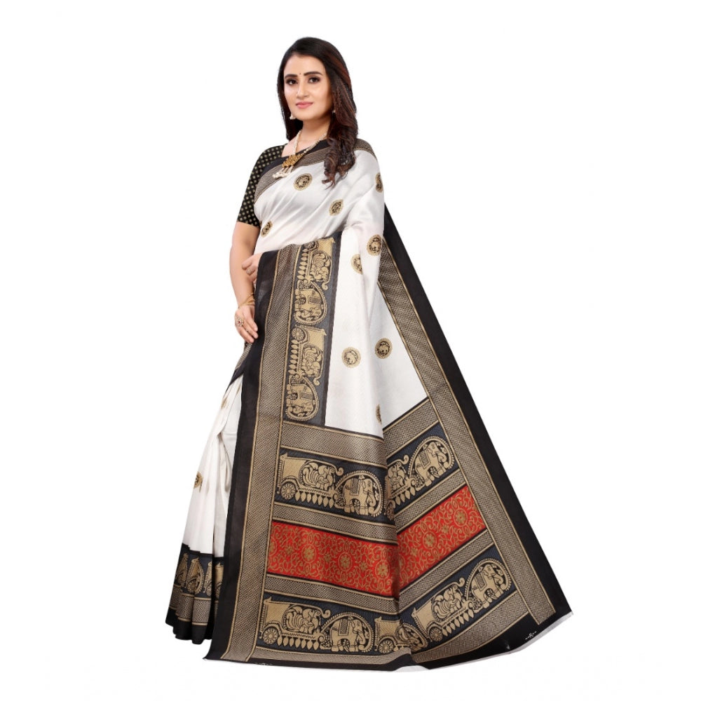 Women's Art Silk Printed Saree With Unstitched Blouse (Black, 5-6 Mtrs)