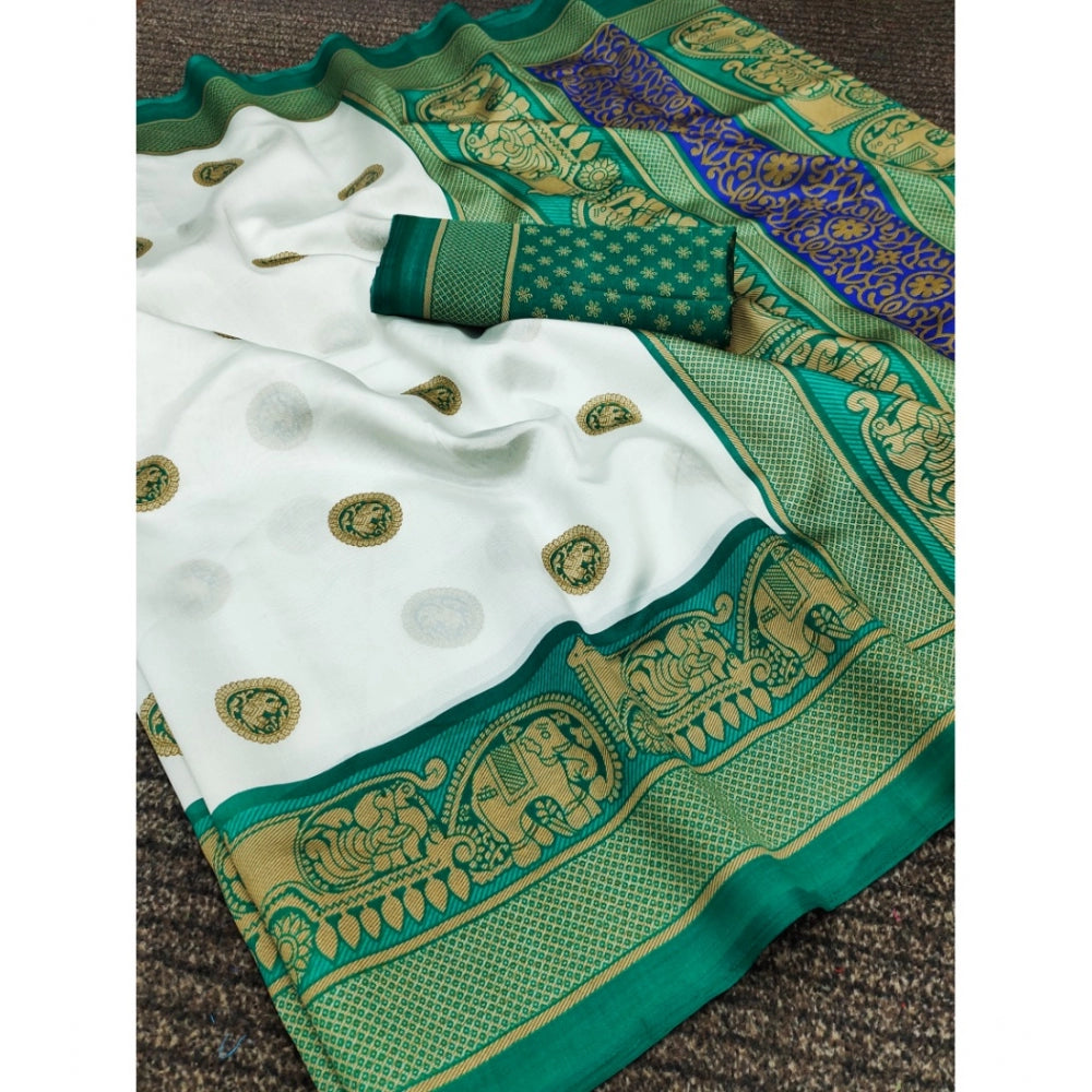 Women's Art Silk Printed Saree With Unstitched Blouse (Green, 5-6 Mtrs)