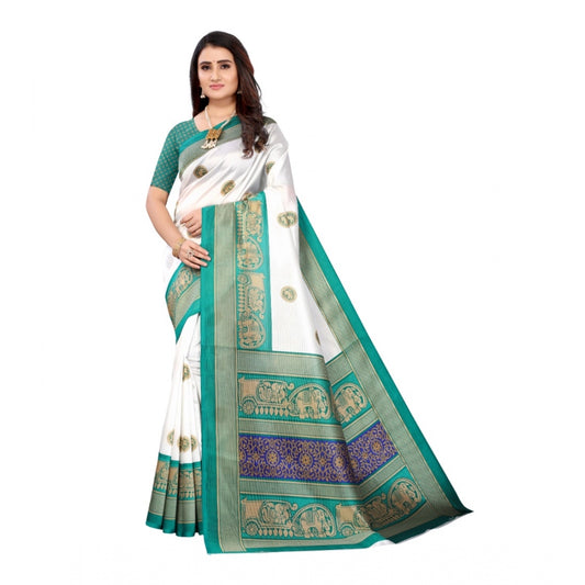 Women's Art Silk Printed Saree With Unstitched Blouse (Green, 5-6 Mtrs)