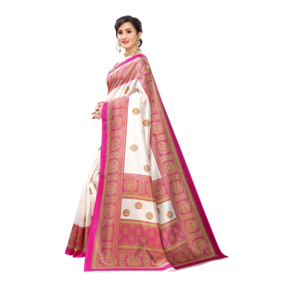 Women's Art Silk Printed Saree With Unstitched Blouse (Pink, 5-6 Mtrs)