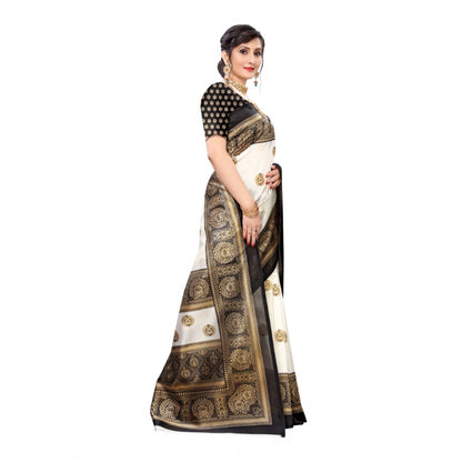 Women's Art Silk Printed Saree With Unstitched Blouse (Black, 5-6 Mtrs)