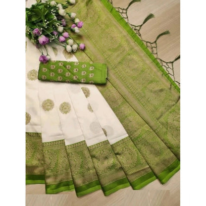 Women's Art Silk Printed Saree With Unstitched Blouse (Green, 5-6 Mtrs)