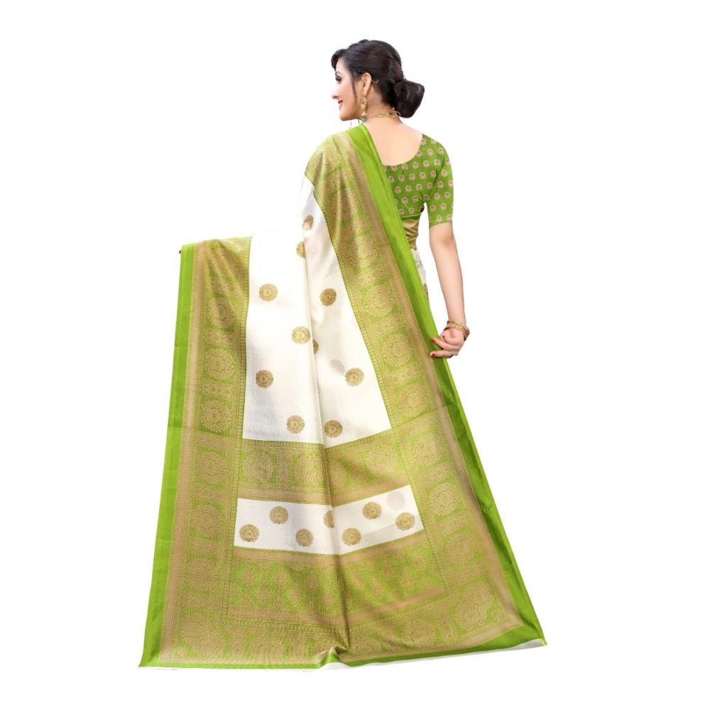 Women's Art Silk Printed Saree With Unstitched Blouse (Green, 5-6 Mtrs)