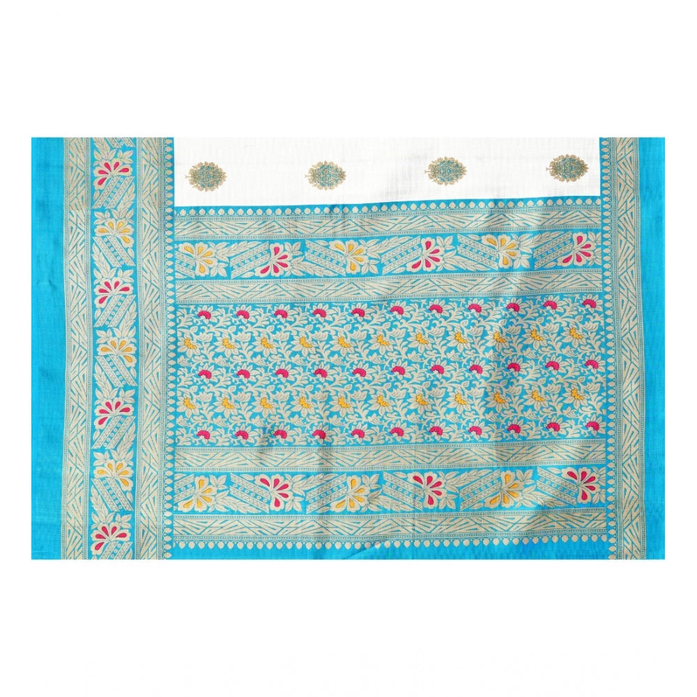 Women's Art Silk Printed Saree With Unstitched Blouse (Blue, 5-6 Mtrs)