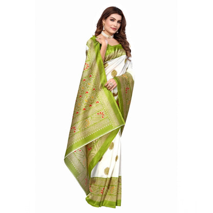 Women's Art Silk Printed Saree With Unstitched Blouse (Green, 5-6 Mtrs)