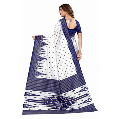 Women's Art Silk Printed Saree With Unstitched Blouse (Navy Blue, 5-6 Mtrs)