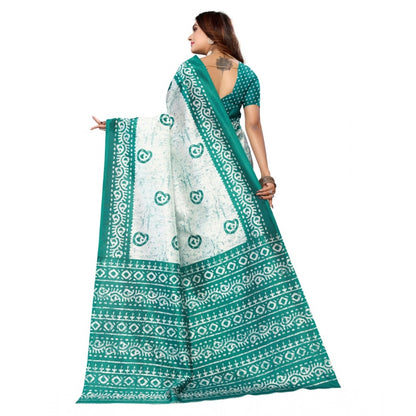 Women's Art Silk Printed Saree With Unstitched Blouse (Green, 5-6 Mtrs)