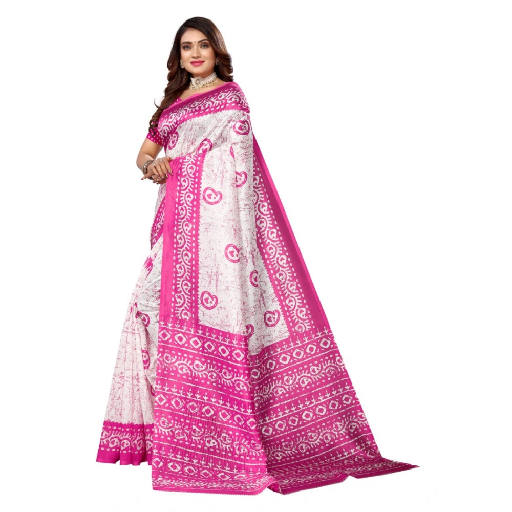 Women's Art Silk Printed Saree With Unstitched Blouse (Pink, 5-6 Mtrs)