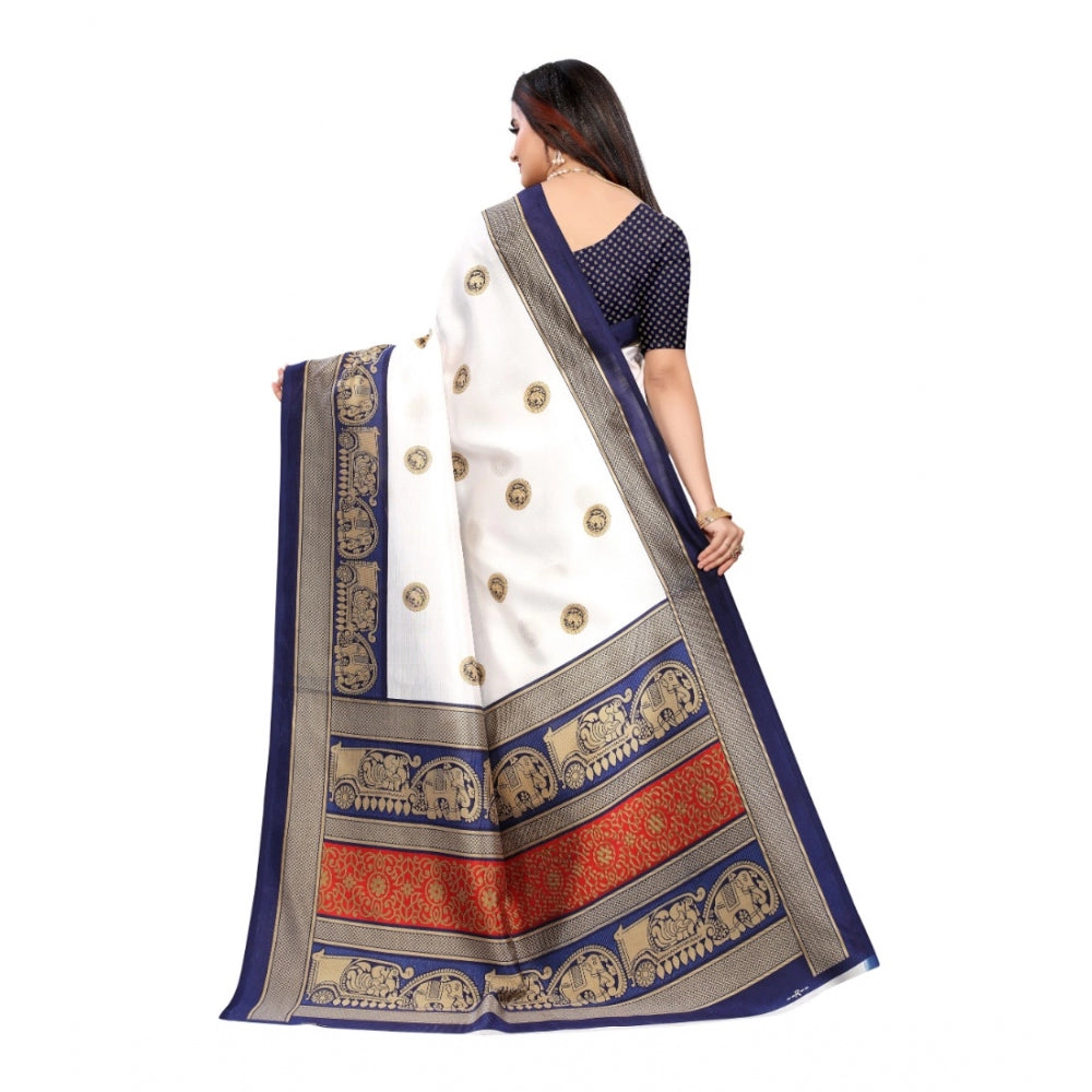 Women's Art Silk Printed Saree With Unstitched Blouse (Navy Blue, 5-6 Mtrs)