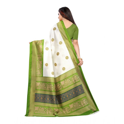 Women's Art Silk Printed Saree With Unstitched Blouse (Green, 5-6 Mtrs)