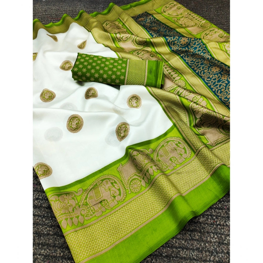 Women's Art Silk Printed Saree With Unstitched Blouse (Green, 5-6 Mtrs)